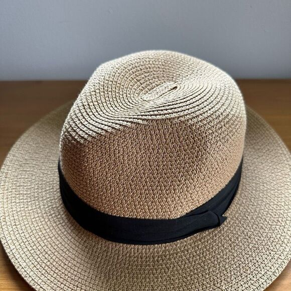 Unbranded Unisex Tan Paper Fedora Hat with Black wrap - Picture 3 of 7